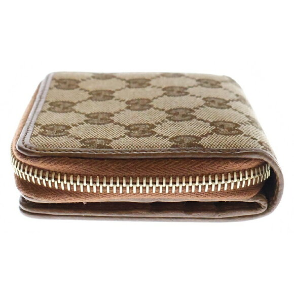 Gucci GG Canvas Zip Around Bifold Wallet Coin Wallet Brown Leather - Picture 4 of 6